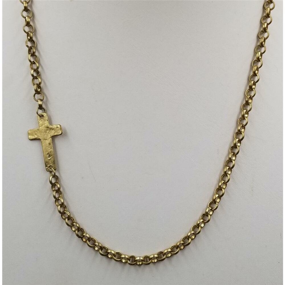 Statement Goldtone Link Chain Cross Necklace W123